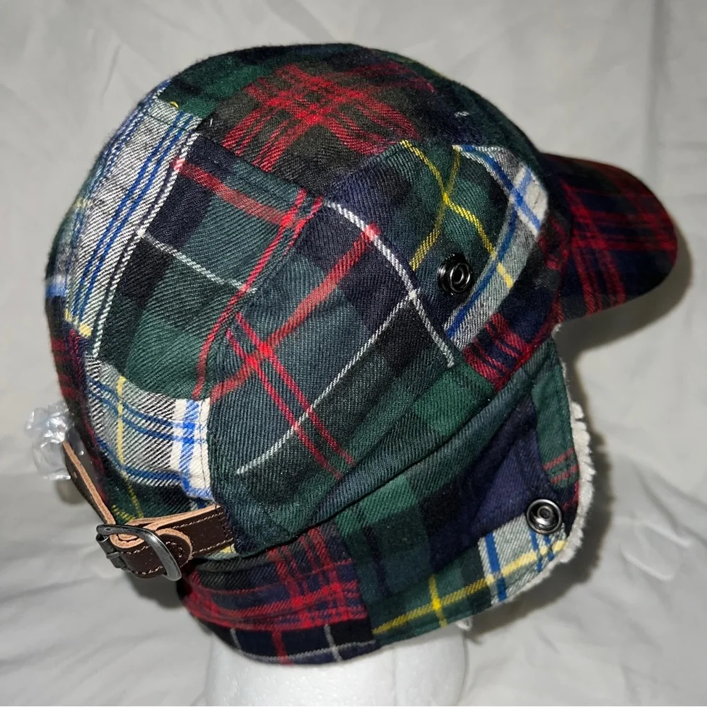 Polo Ralph Lauren Patchwork Plaid Ski Wool Shearling Hunting Trapper Cap Hat - Picture 2 of 8